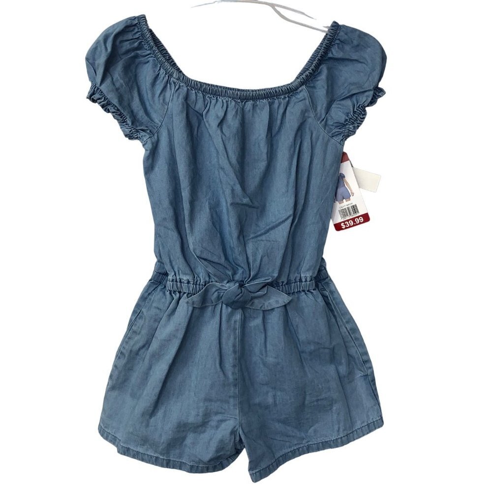 GAP Girl's Soft‎ Chambray Short Puff Sleeve One Piece Romper 6/7 NWT